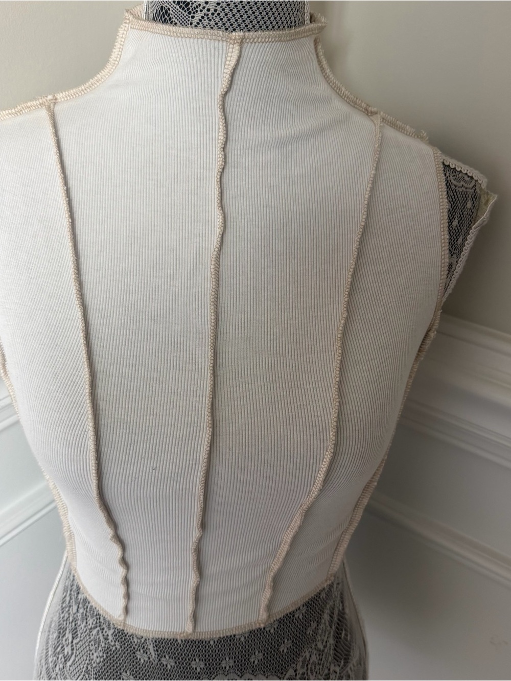 12th Tribe Womens Cream Ribbed Knit Crop Top Size S